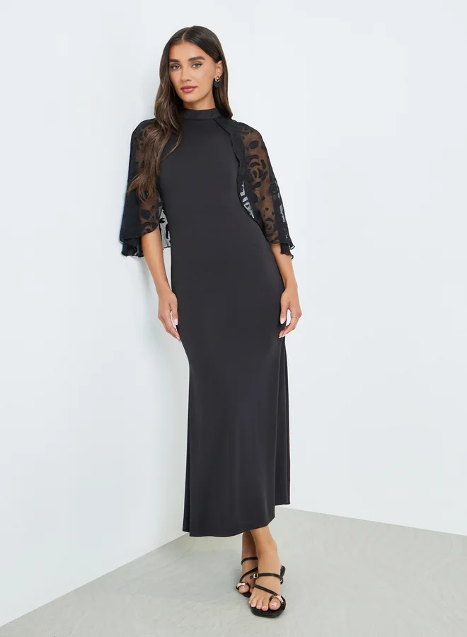 ستايلي فستان ماكسي نسائي أسود بأكمام كاب شفافة وقصة حورية البحر